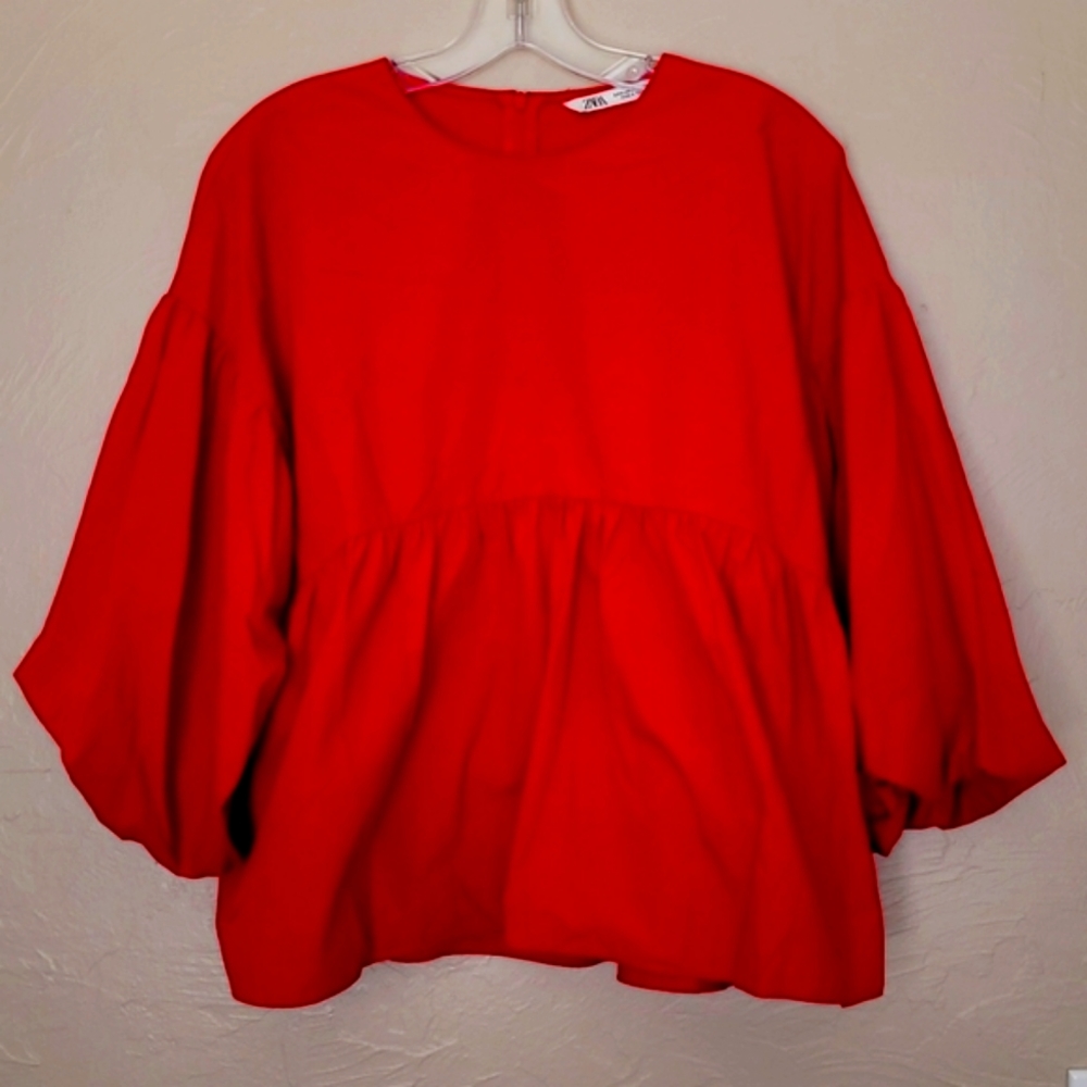 Zara red balloon sleeve top size medium